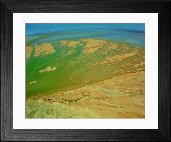 Framed Print : An Aerial view of the Australian outback in flood around Lake Eyre, showing the vibrant colours of the Landscape Framed Print : An Aerial view of the Australian outback in flood around Lake Eyre, showing the vibrant colours of the Landscape