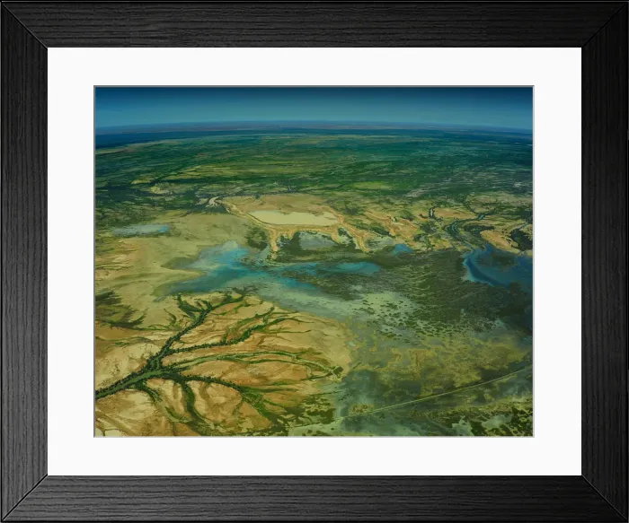 Framed Print : An Aerial view of the Australian outback in flood, showing the vibrant colours of the Landscape Framed Print : An Aerial view of the Australian outback in flood, showing the vibrant colours of the Landscape