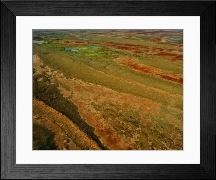 Framed Print : An Aerial view of the Australian outback in flood, showing the vibrant colours of the Landscape Framed Print : An Aerial view of the Australian outback in flood, showing the vibrant colours of the Landscape