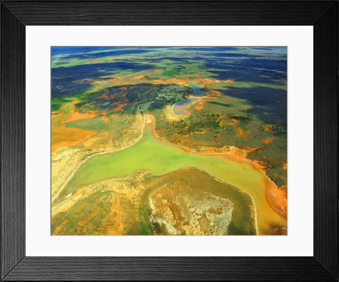 Framed Print : An Aerial view of the Australian outback in flood, showing the vibrant colours of the Landscape