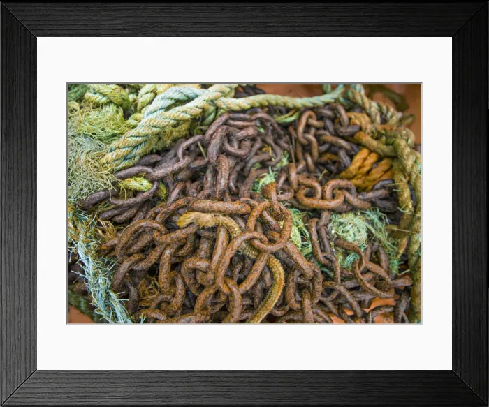 Framed Print : Trawler fishing chains and ropes, Shetland Island, Scotland Framed Print : Trawler fishing chains and ropes, Shetland Island, Scotland