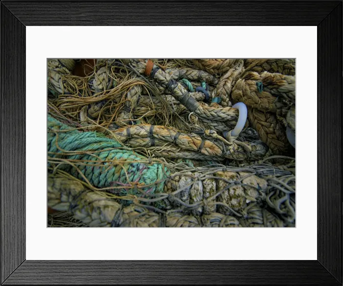 Framed Print : Trawler fishing chains and ropes, Shetland Island, Scotland