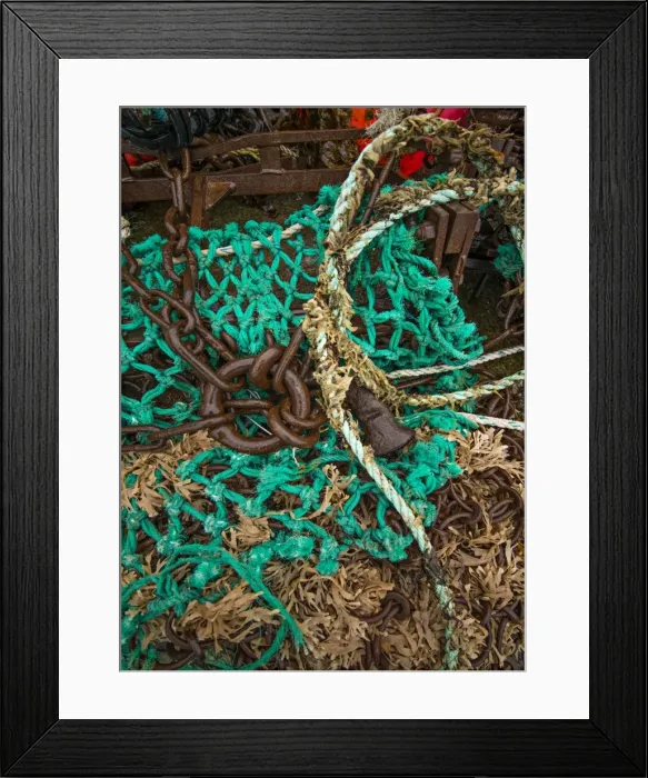 Framed Print : Trawler fishing chains and ropes, Shetland Island, Scotland