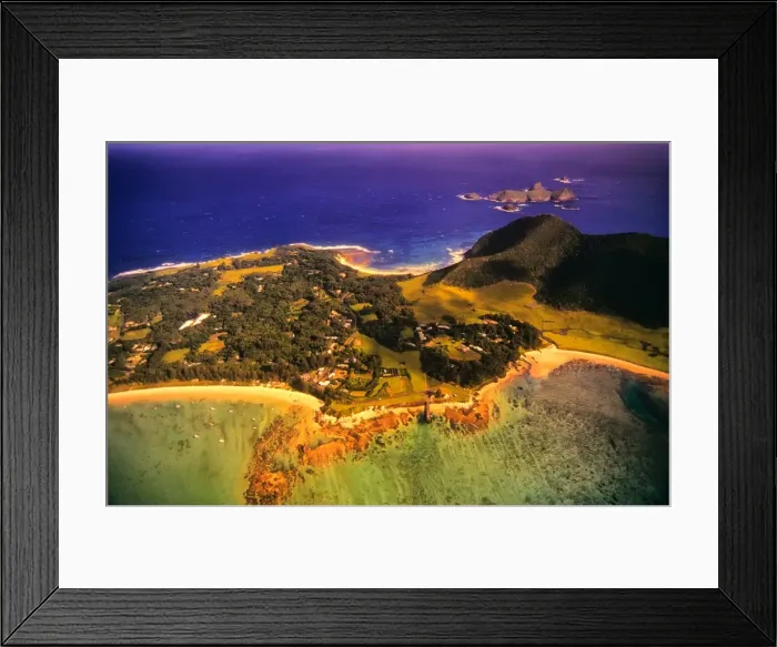 Framed Print : Aerial view of the lagoon on Lord Howe Island