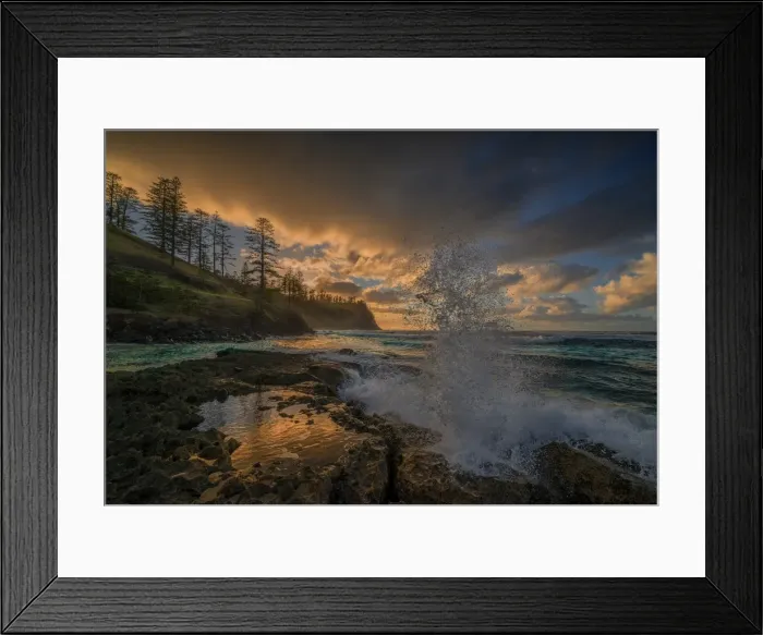 Framed Print : Breaking wave at dawn