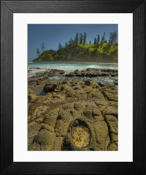 Framed Print : Volcanic rocks at cresswell bay