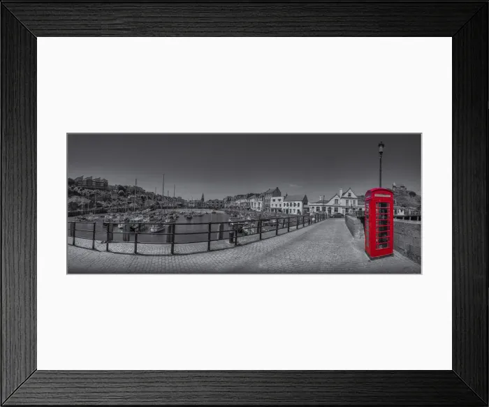 Framed Print : Phone booth at Ilfracombe harbour