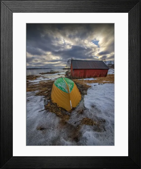 Framed Print : Boat shed and upturned boat Austvagoya Framed Print : Boat shed and upturned boat Austvagoya