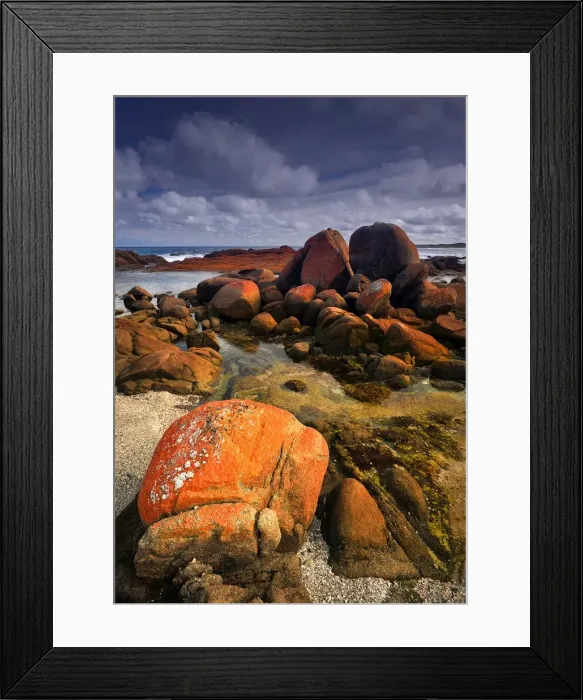 Framed Print : Red bBoulders at British Admirals Beach Framed Print : Red bBoulders at British Admirals Beach