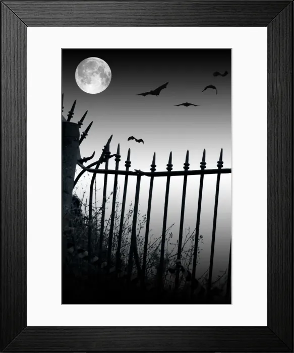 Framed Print : Visualize Fear - Bats flying in front of the moon