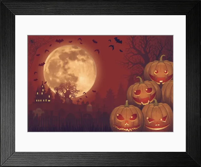 Framed Print : Halloween background [Jack o Lantern and Full moon]