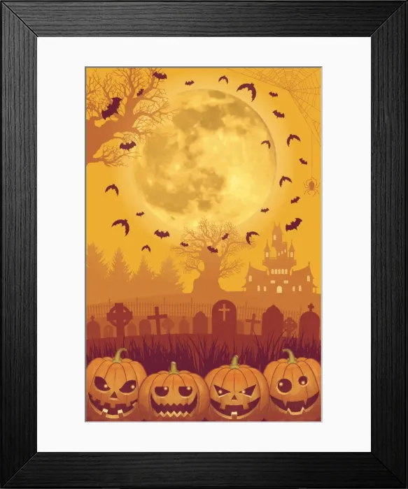 Framed Print : Halloween background [Jack o Lantern and Full moon]