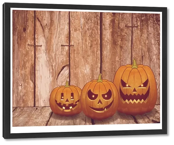 Halloween background [Pumpkin on the wooden board]