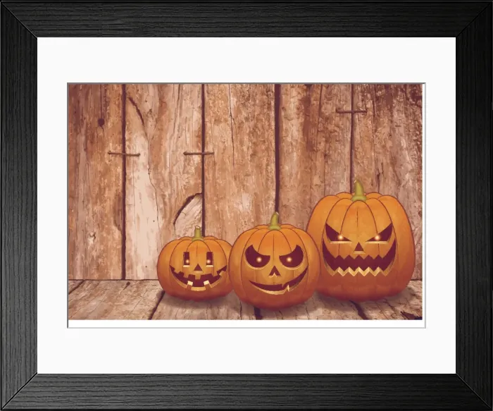 Framed Print : Halloween background [Pumpkin on the wooden board]