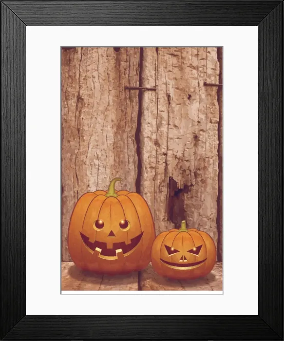Framed Print : Halloween background [Pumpkin on the wooden board]