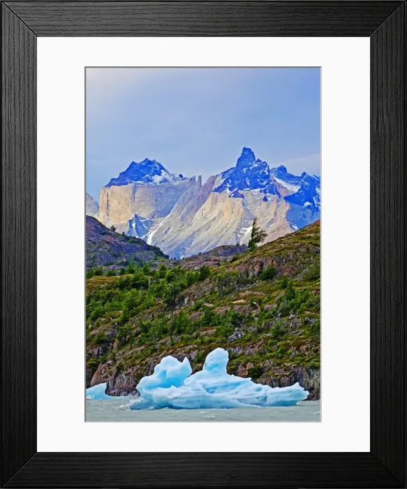 Framed Print : Icebergs and mountains