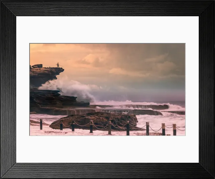 Framed Print : Fisherman. A brave fisherman at Maroubra sydney near Mahon pool