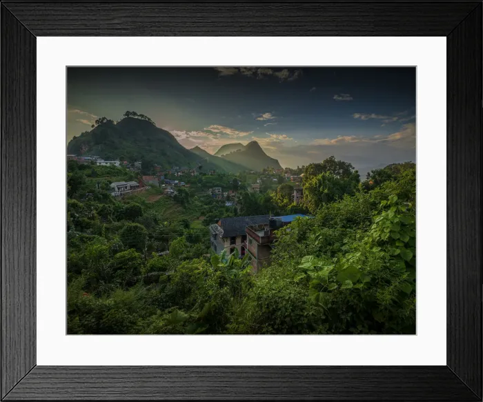Framed Print : Hillside village and mountainous countryside at Bandipur, Kathmandu valley, Nepal Framed Print : Hillside village and mountainous countryside at Bandipur, Kathmandu valley, Nepal