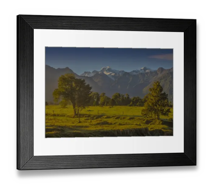 Framed Print : West coast countryside at Lake Matheson, south Island, New Zealand Framed Print : West coast countryside at Lake Matheson, south Island, New Zealand