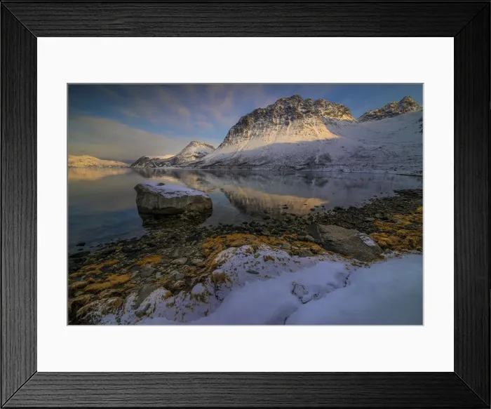 Framed Print : A snowy scene at Grotfjord in the winter, arctic circle of Norway Framed Print : A snowy scene at Grotfjord in the winter, arctic circle of Norway