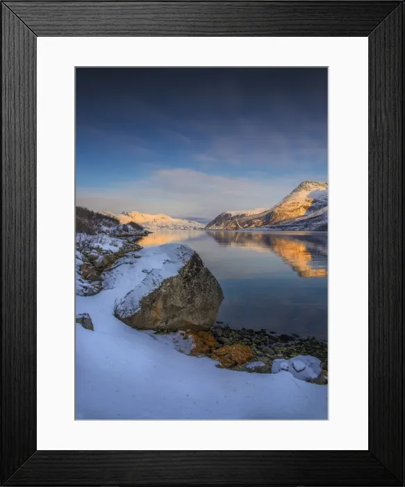 Framed Print : A snowy scene at Grotfjord in the winter, arctic circle of Norway Framed Print : A snowy scene at Grotfjord in the winter, arctic circle of Norway