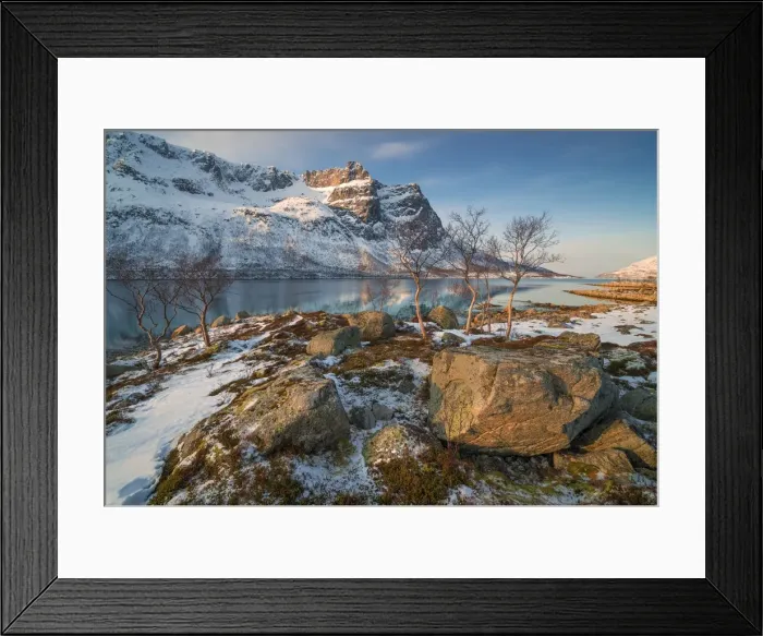 Framed Print : A snowy scene at Grotfjord in the winter, arctic circle of Norway Framed Print : A snowy scene at Grotfjord in the winter, arctic circle of Norway