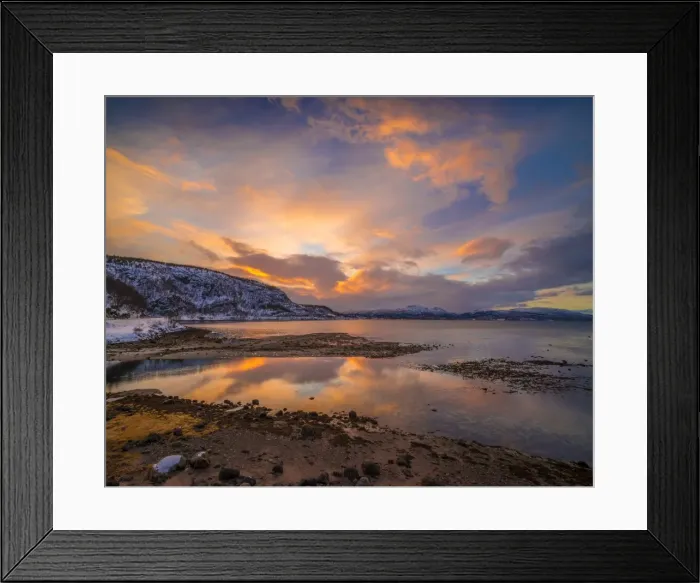 Framed Print : A snowy scene at Grotfjord in the winter, arctic circle of Norway Framed Print : A snowy scene at Grotfjord in the winter, arctic circle of Norway