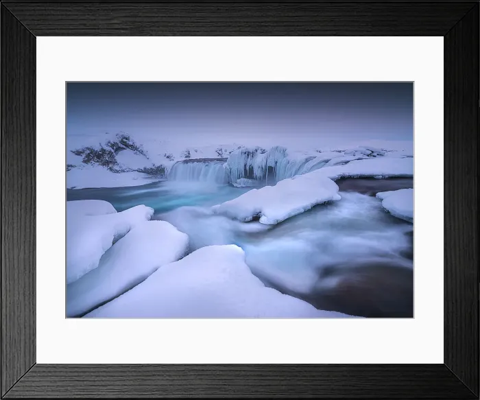 Framed Print : Winter at Ljosa and Godafoss waterfall in northern Iceland