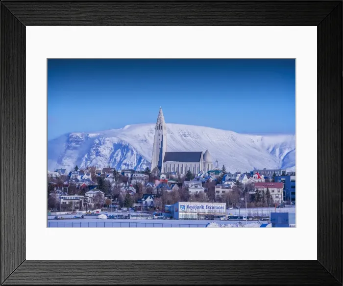 Framed Print : Winter-time and the Reykjavik cathedral in Iceland
