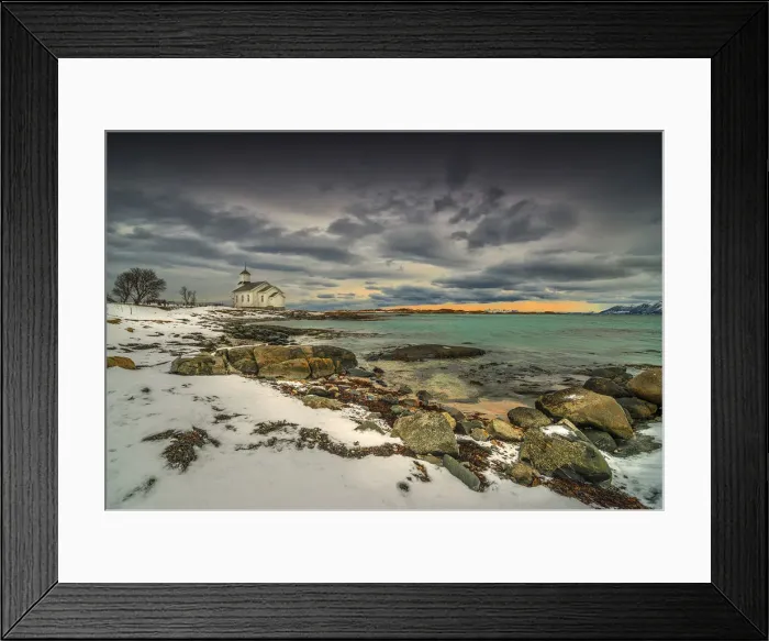 Framed Print : Gimsoya and coastline, Lofoten, Arctic circle of Norway