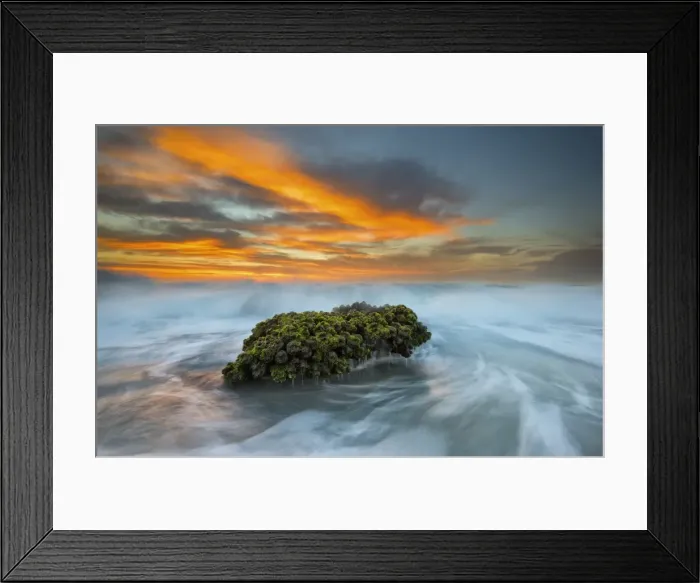 Framed Print : Sunrise with rocky outcrop