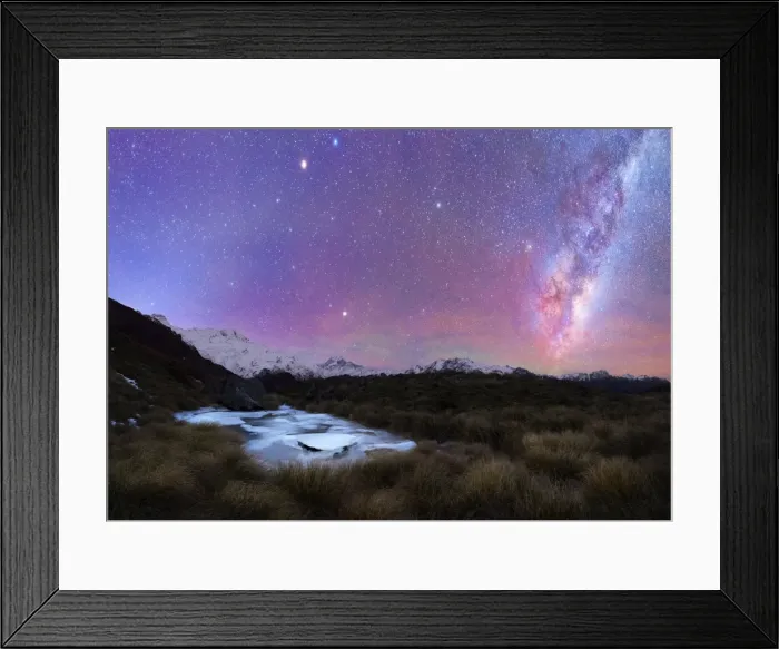 Framed Print : Tarns frozen with ice and milkyway sky above