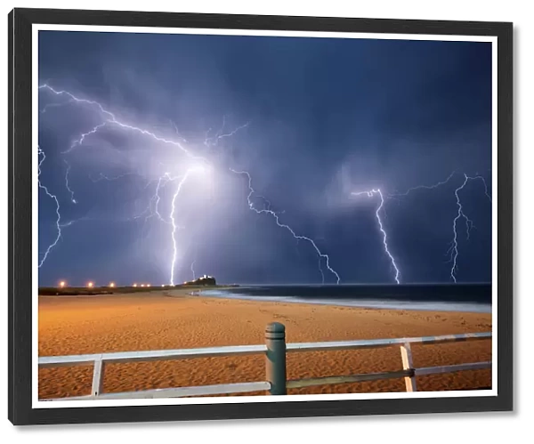 Lightning strike over beach Newcastle
