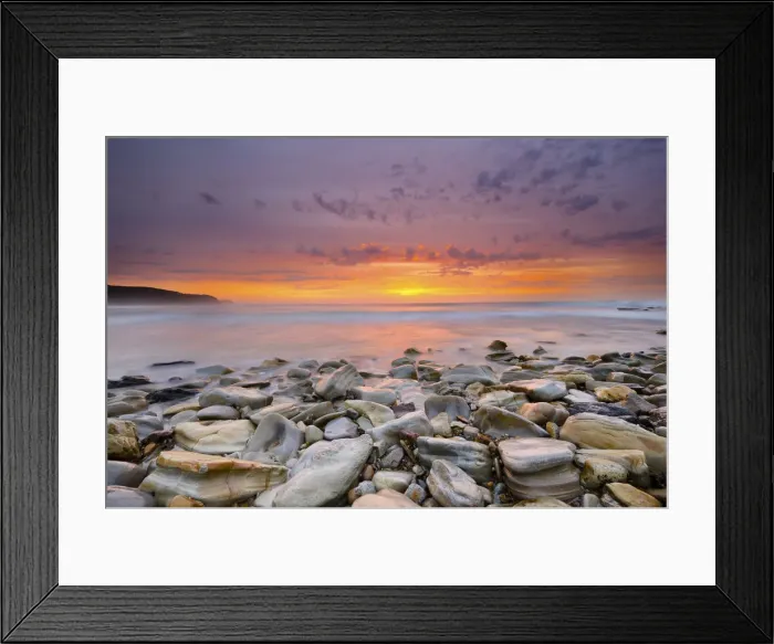 Framed Print : Sunrise on rocky beach Framed Print : Sunrise on rocky beach