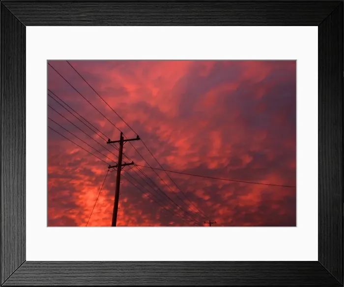 Framed Print : power pole and lines with clouds