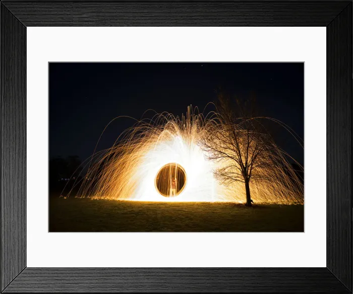 Framed Print : Steel wool spinning near tree at night Framed Print : Steel wool spinning near tree at night