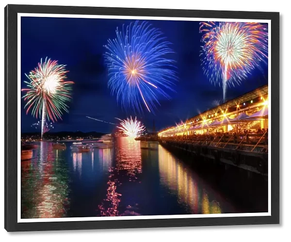 View of Princes Wharf and Fireworks From Franklin Wharf, Dockside Salamanca, Hobart, Tasmania, Australia