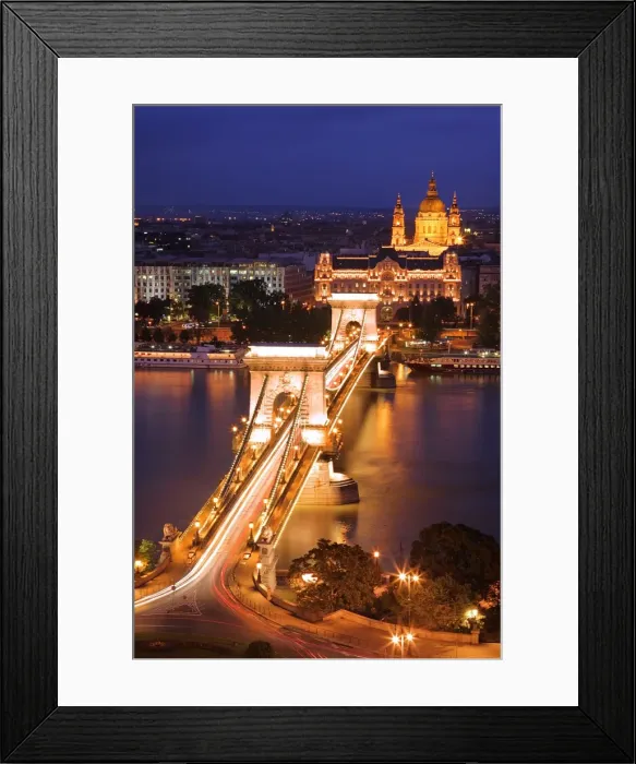 Framed Print : Budapest. Sz?chenyi Chain Bridge and St. Stephens Basilica. Budapest, Hungary Framed Print : Budapest. Sz?chenyi Chain Bridge and St. Stephens Basilica. Budapest, Hungary