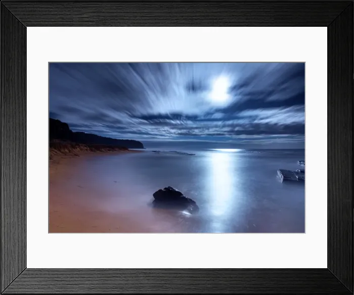 Framed Print : Shiny moon light on beach