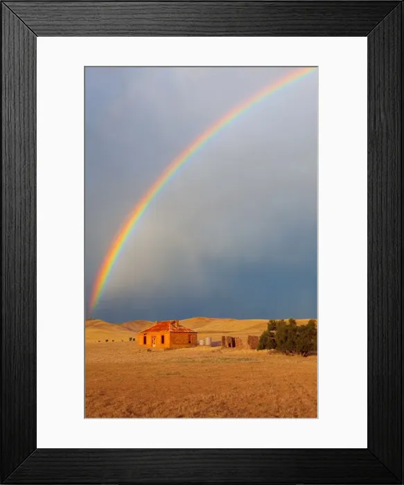 Framed Print : Rainbow over farmhouse