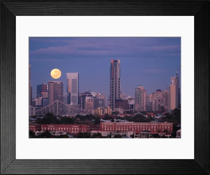 Framed Print : Moondance. As the Full moon sets over the city of Brisbane Framed Print : Moondance. As the Full moon sets over the city of Brisbane
