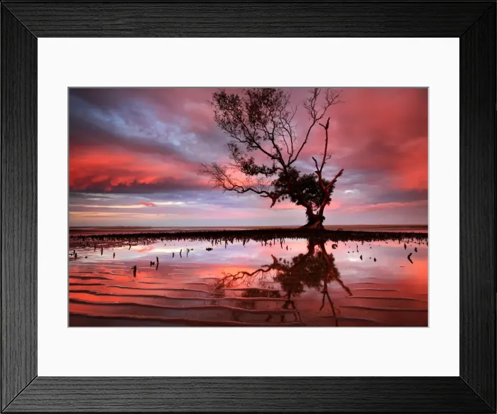 Framed Print : Sunset over tidal area