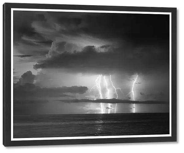 Lightning over the Timor Sea, converted to black and white