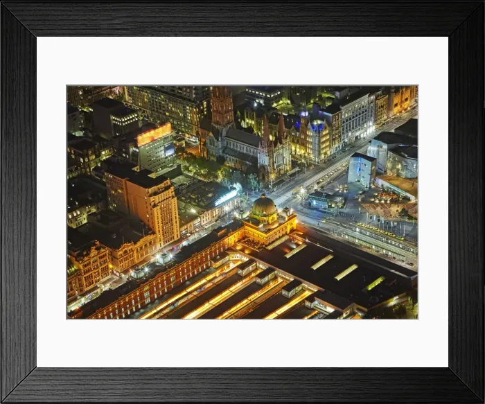 Framed Print : Elevated view of Flinders street station at night