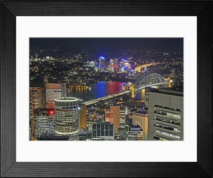 Framed Print : Aerial view of downtown Sydney illuminated at night