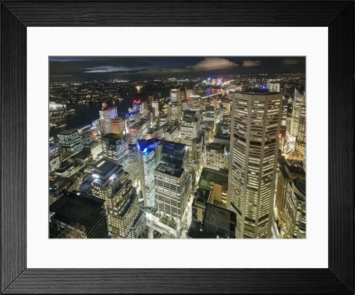 Framed Print : Aerial view of downtown Sydney at dusk