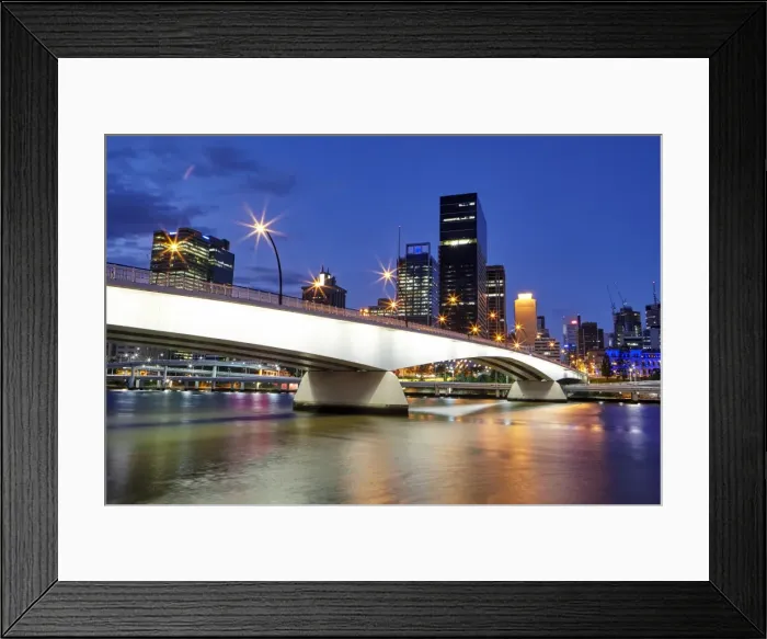 Framed Print : Skyline of Brisbanes Central Business District with Victoria Bridge at night