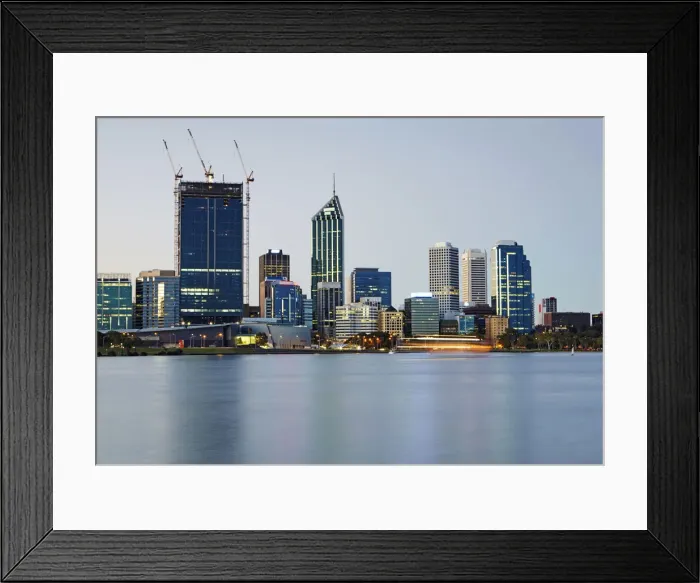 Framed Print : Skyline of the business district of Perth with Swan River Framed Print : Skyline of the business district of Perth with Swan River