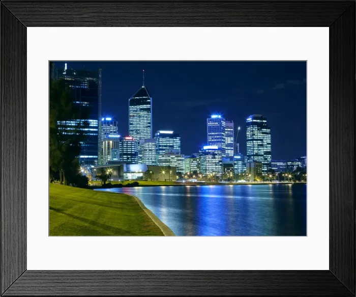 Framed Print : Business district of Perth illuminated at night