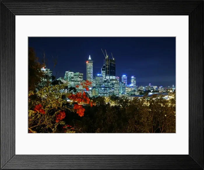 Framed Print : Elevated view of Perth business district at dusk
